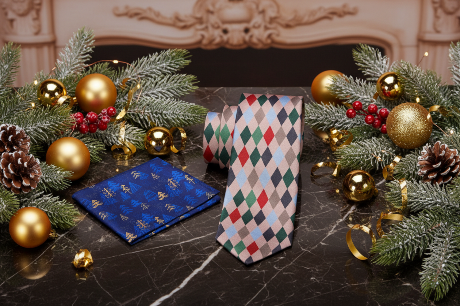 Alt Brown, Blue Red and Green Diamonds Necktie and Accenting Blue Forest Square