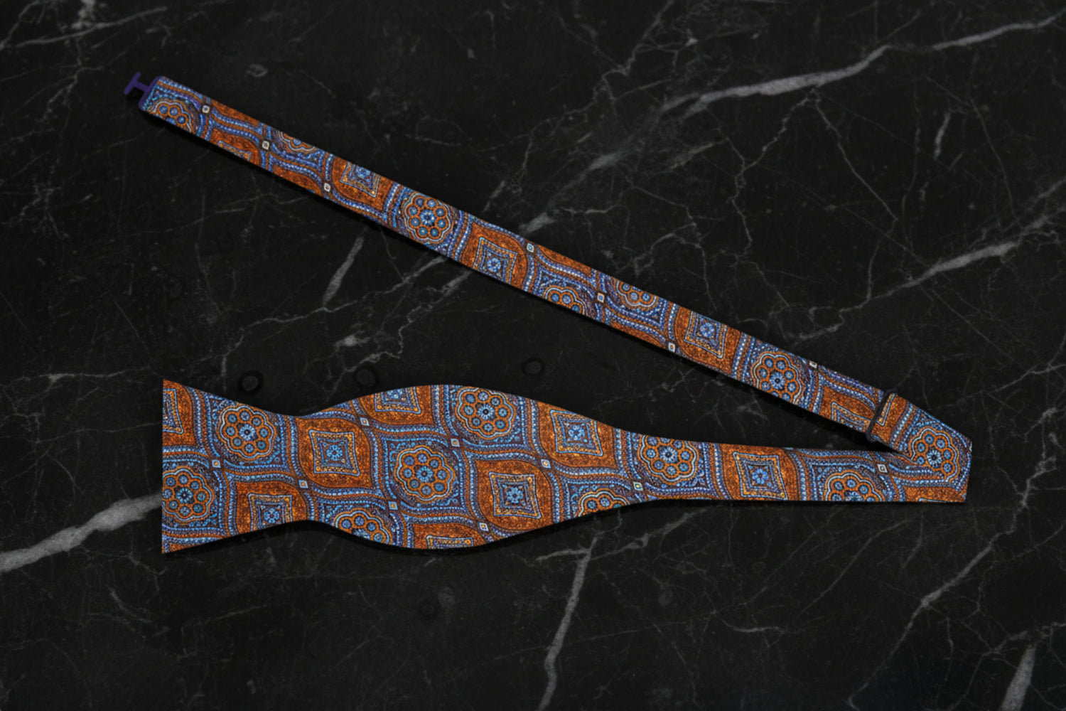 Brown, Orange, Light Blue Geometric Bow Tie Self Tie