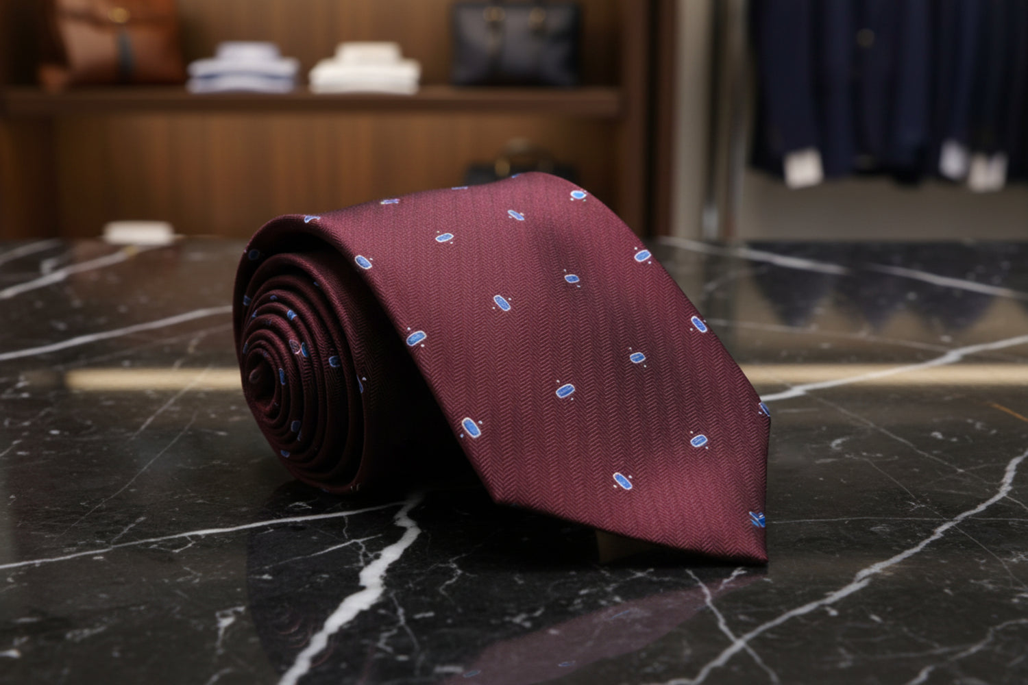 Brown Blue Oval Necktie  