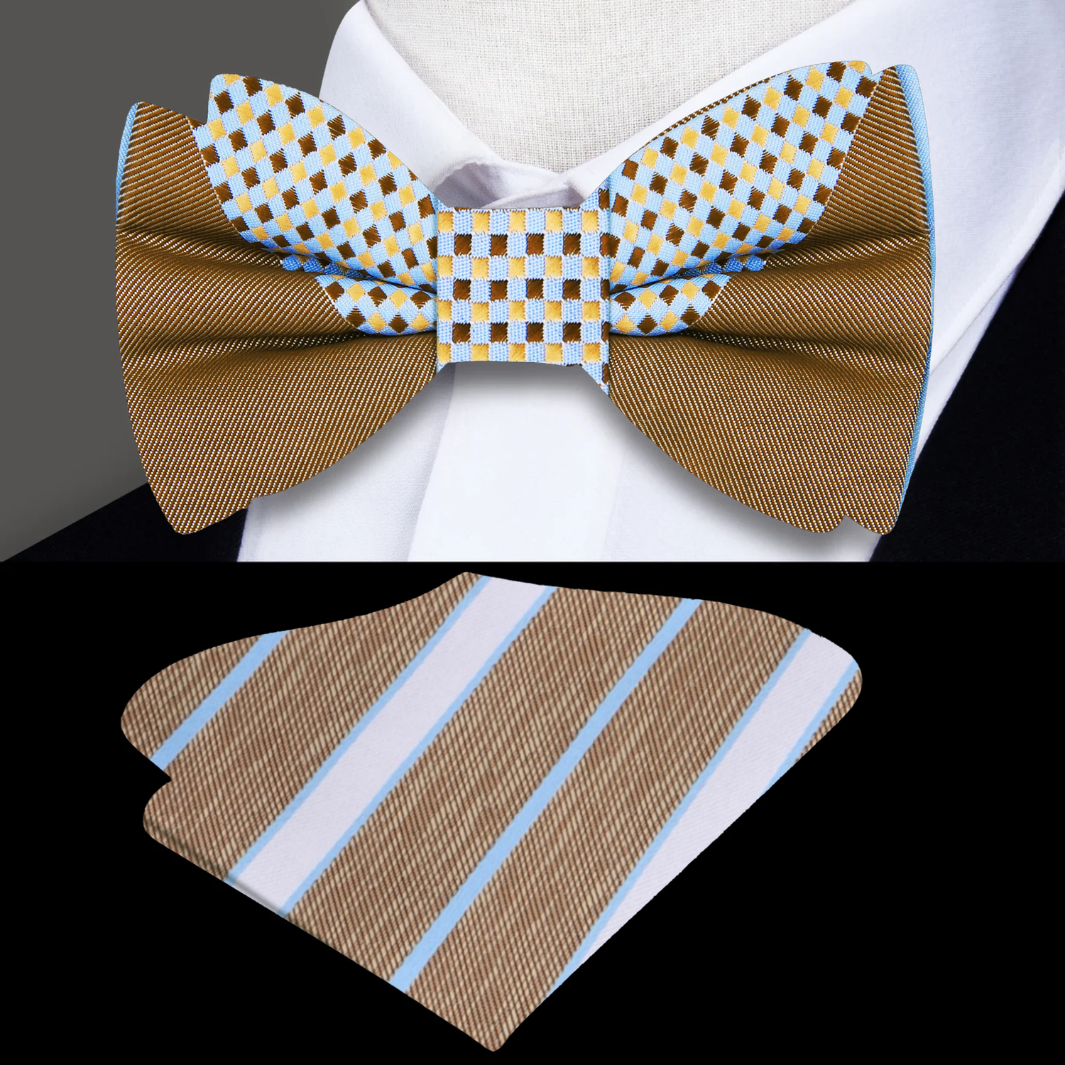 Main: Blue Brown Bow tie and Accenting Stripe Square