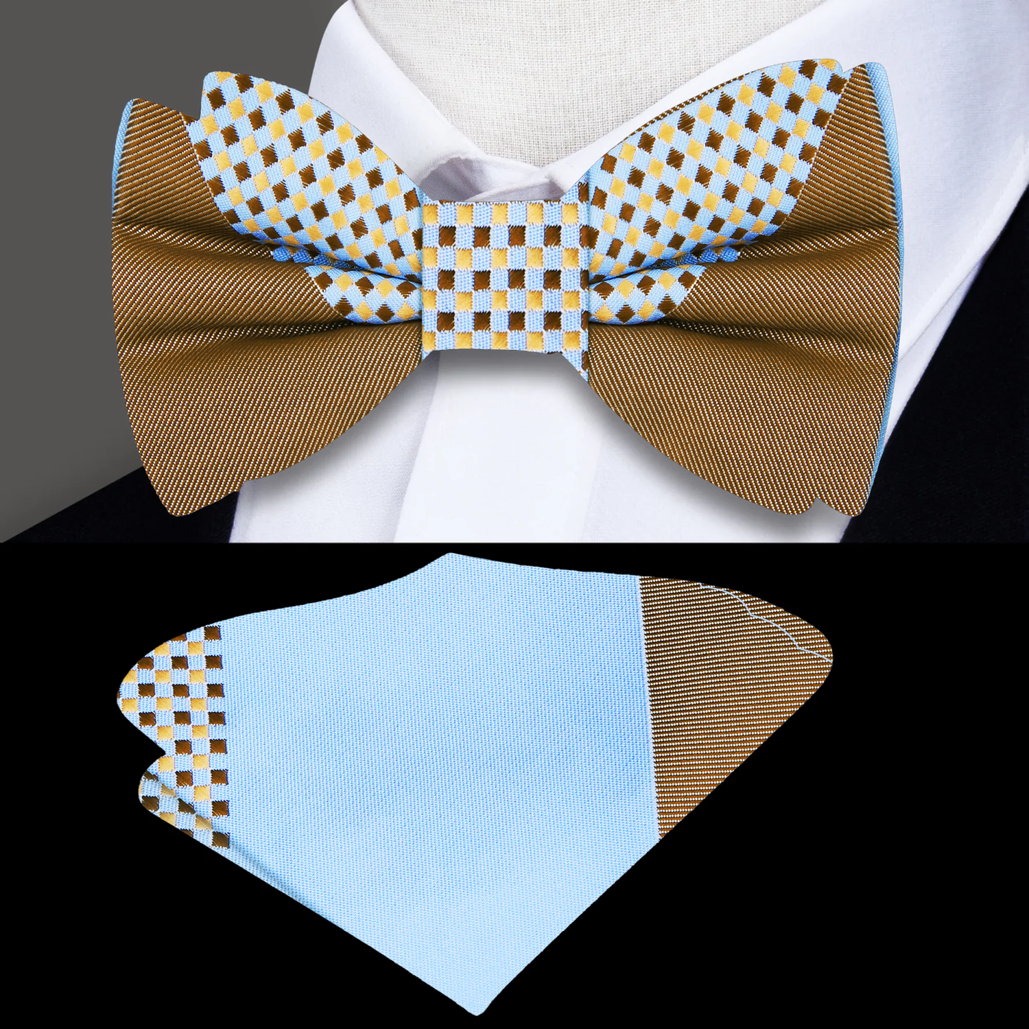 Blue, Brown Geometric Bow Tie and square