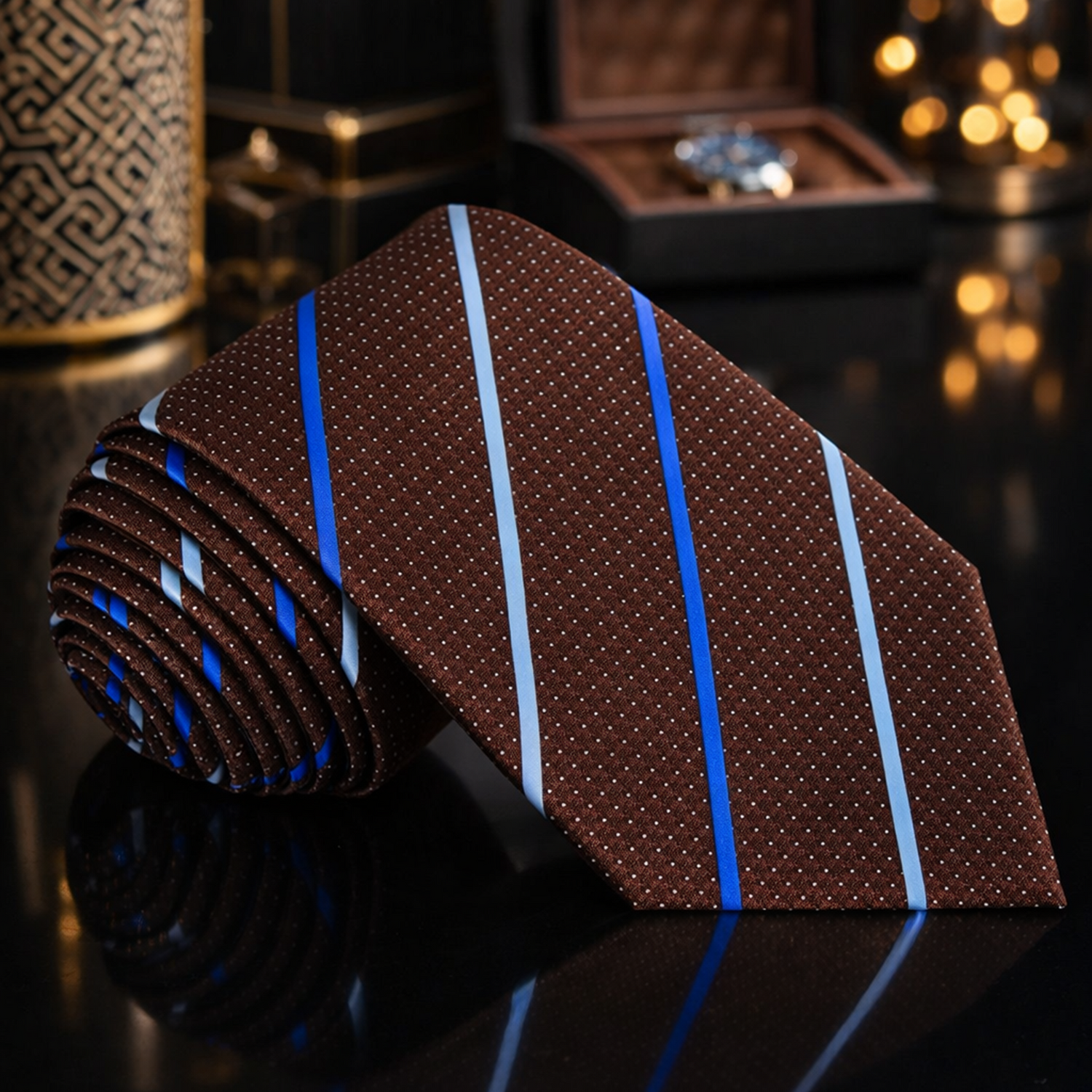 2: Brown, Blue Stripe Tie||Brown/Blue