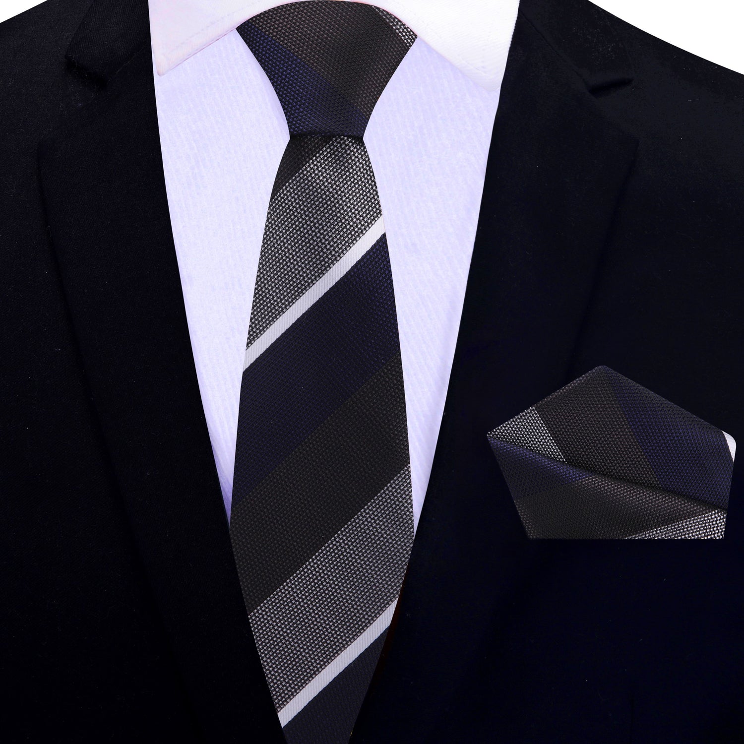 Thin: Brown White Blue Block Stripe Tie and Square