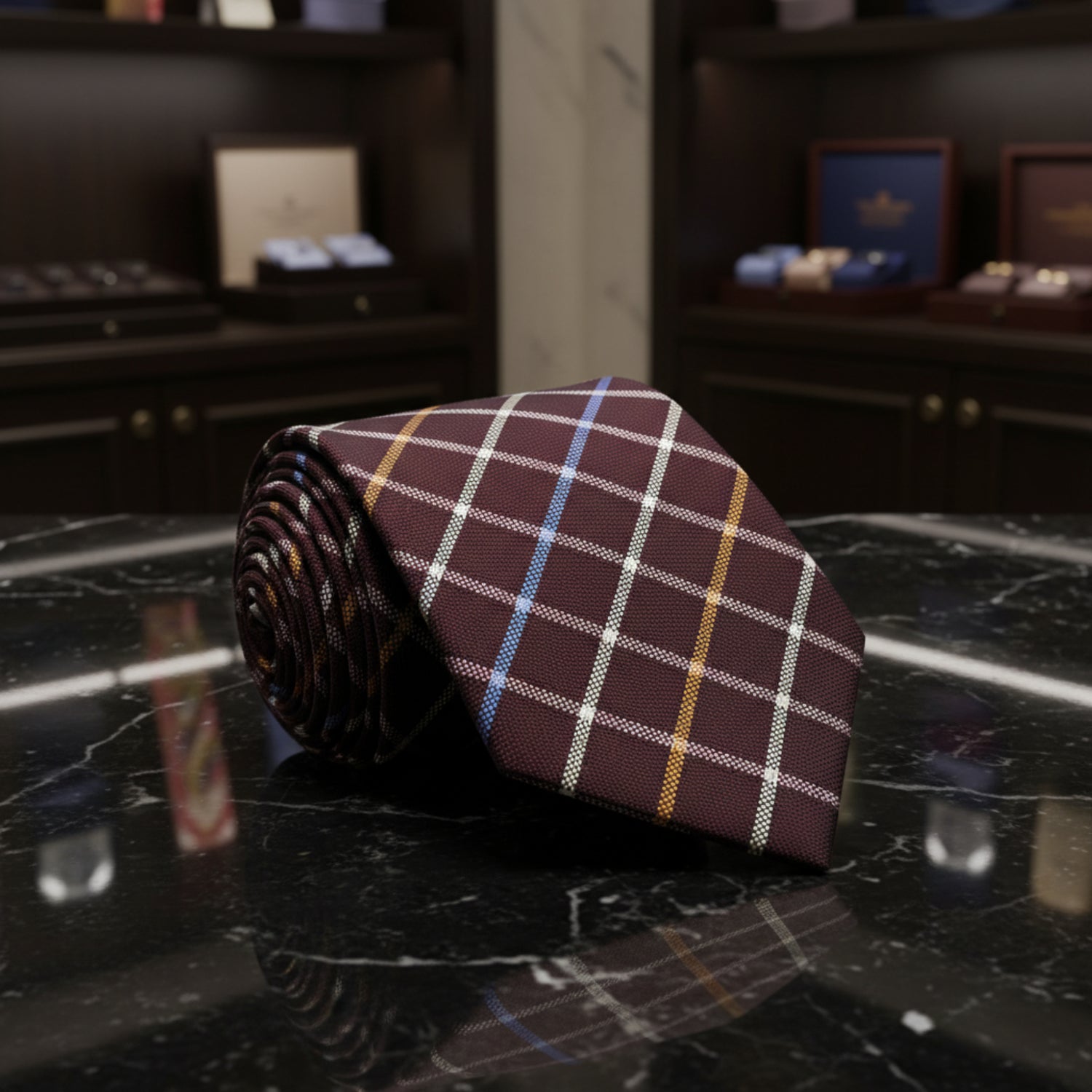 Brown windowpane tie