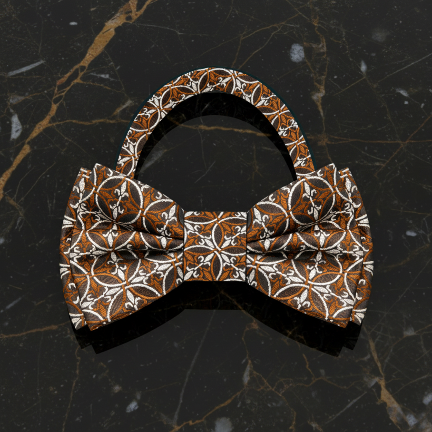 Brown Fleur De Lis Bow Tie Pre Tied