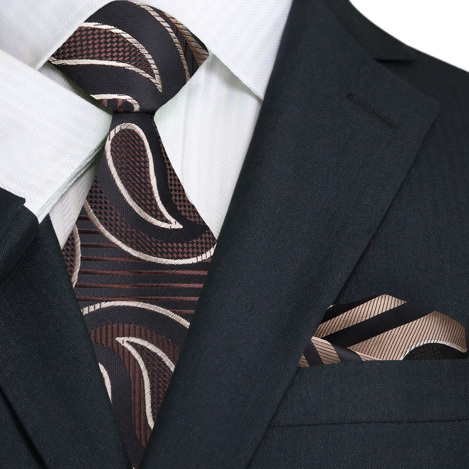 Main: Brown Paisley Tie and square||Brown