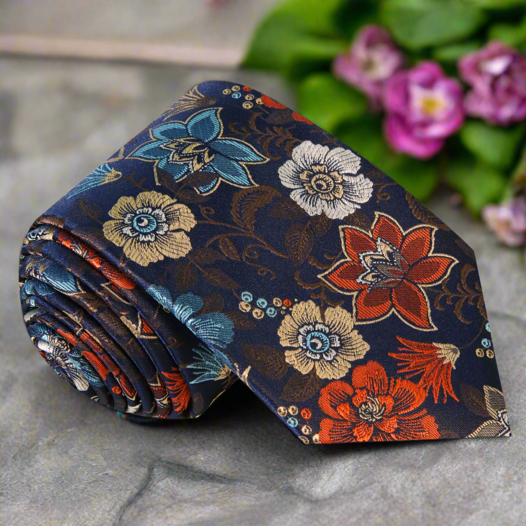 Brown Flowers in a Window Necktie