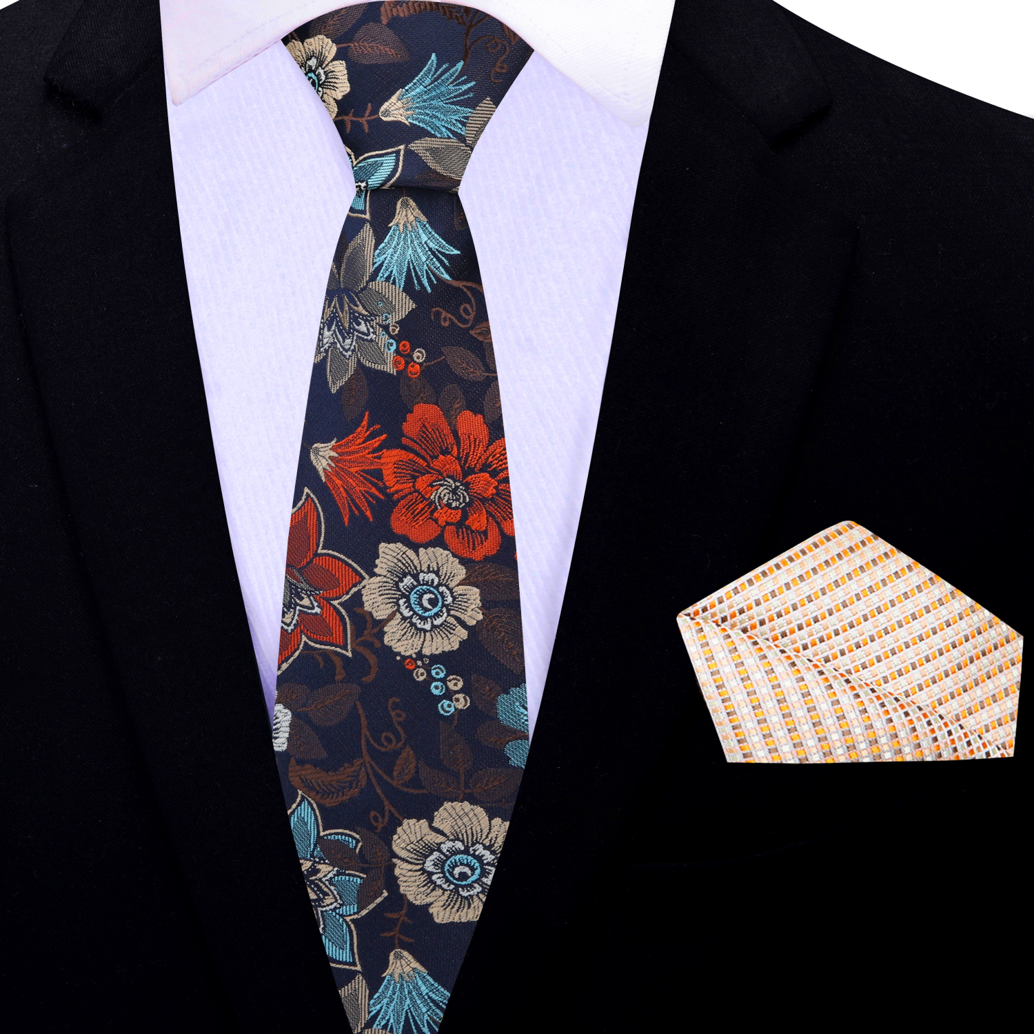 Brown Flowers in a Window Thin Necktie and Cream Square