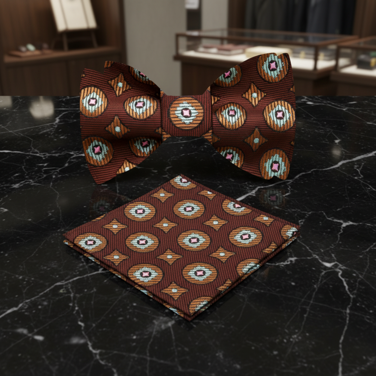 Brown Geometric Bow Tie & Square