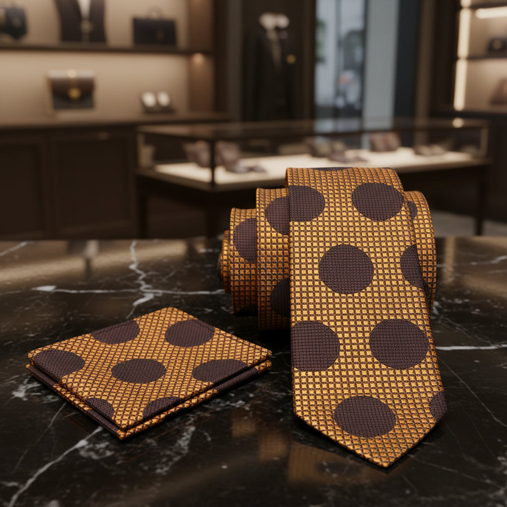 Boys Burnt Orange Brown Large Polka Dot Tie for Formal Outfits
