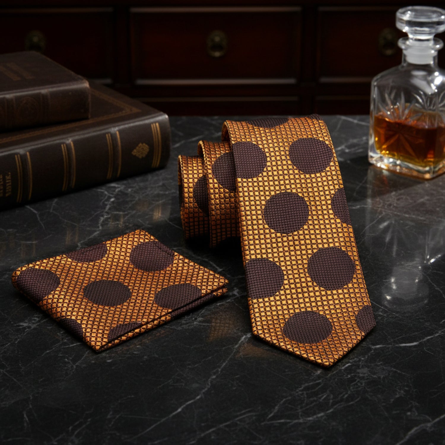 View 2: Copper and Brown Polka Tie and Matching Square