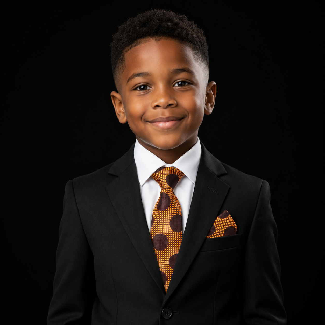 Orange and Brown Polka Tie and Square on boy