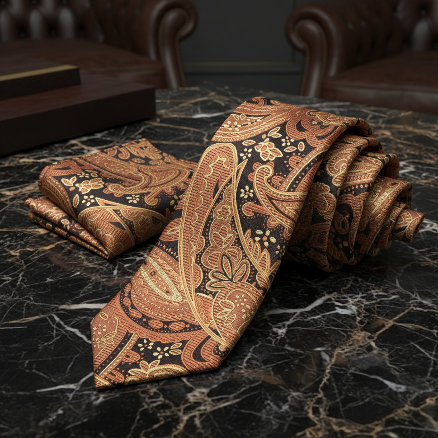 Alt Brown Black Paisley Necktie and Matching Square