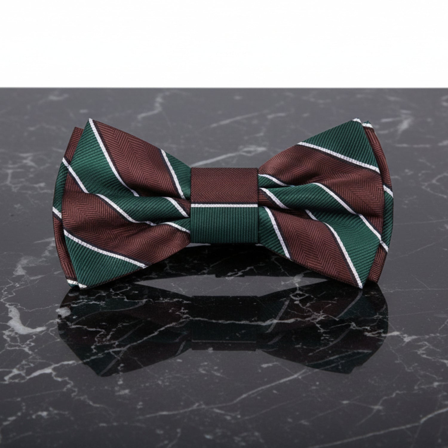 Brown/Green Stripe Bow Tie Pre tied