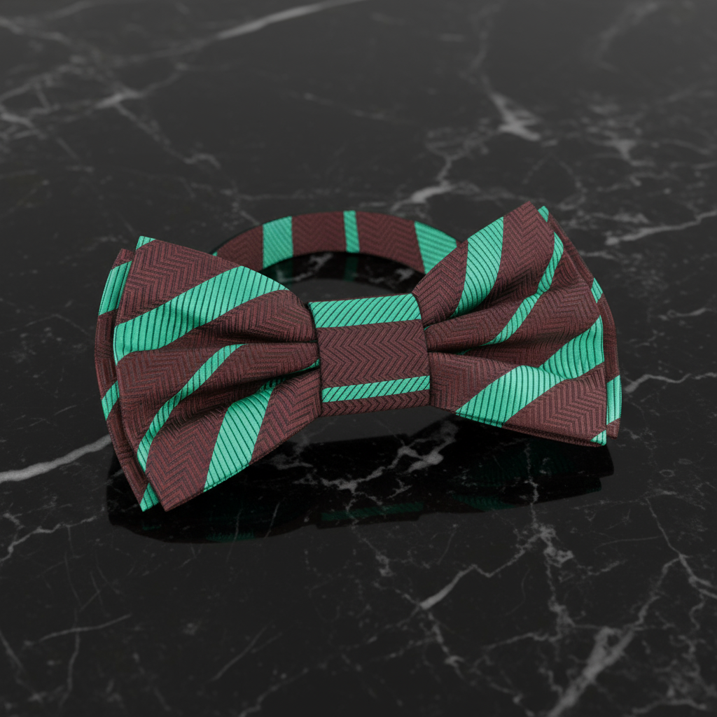 Brown, Mint Green Stripe Bow Tie Pre Tied