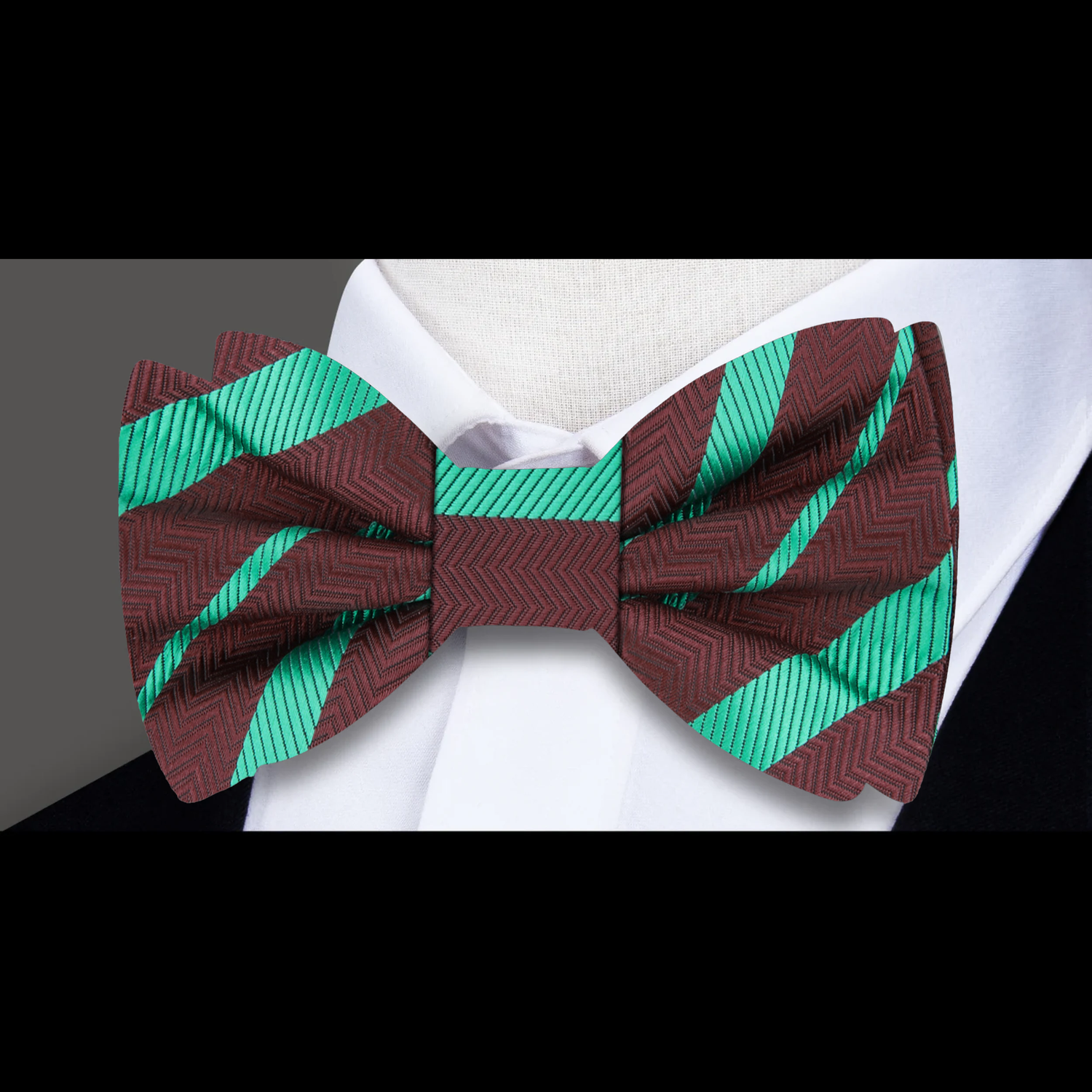 Brown, Mint Green Stripe Bow Tie