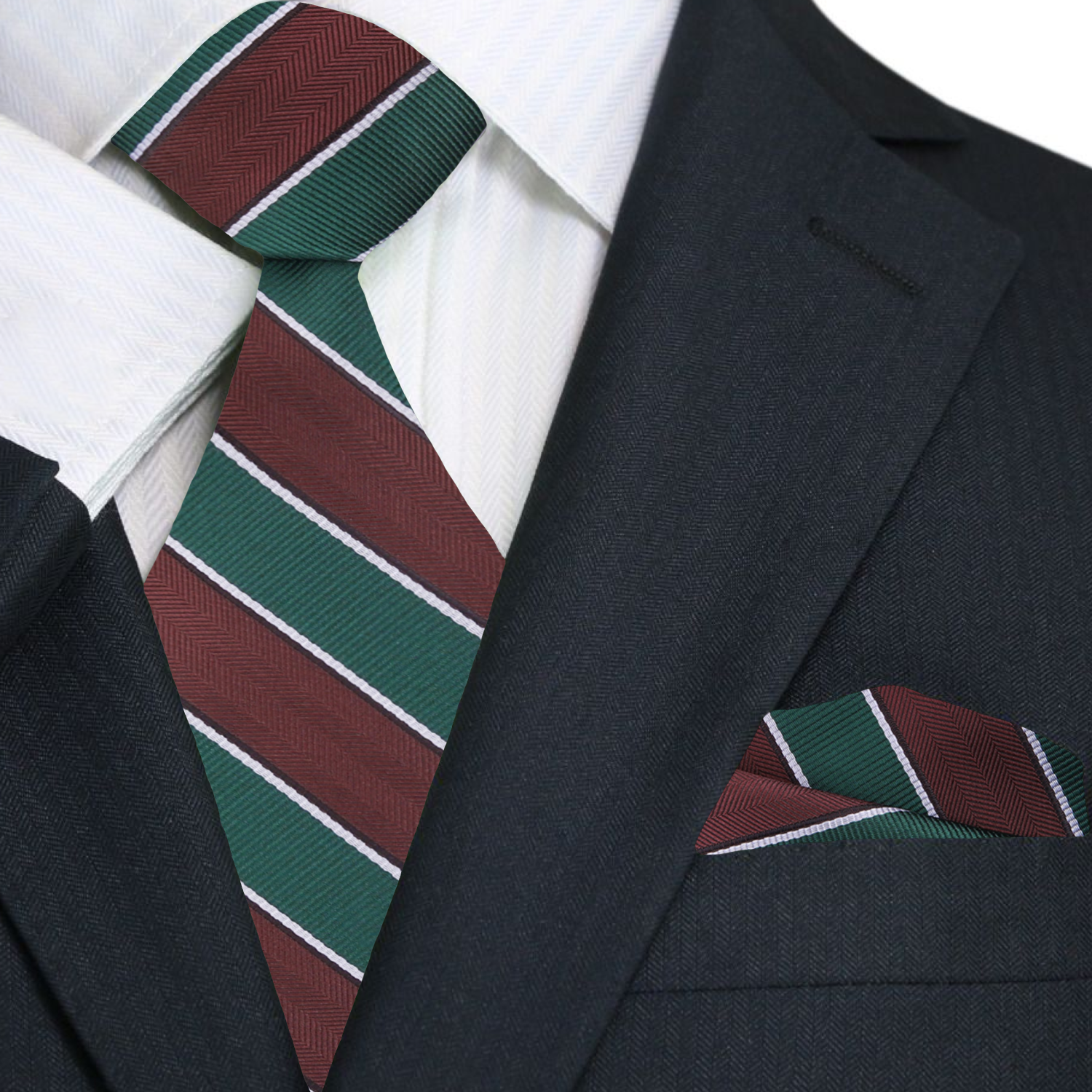 Primary Brown, Green Block Stripe Tie and Square