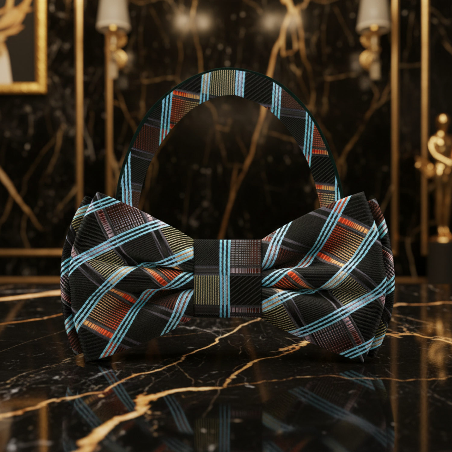 Black, Teal and Orange Geometric Bow Tie Pre Tied