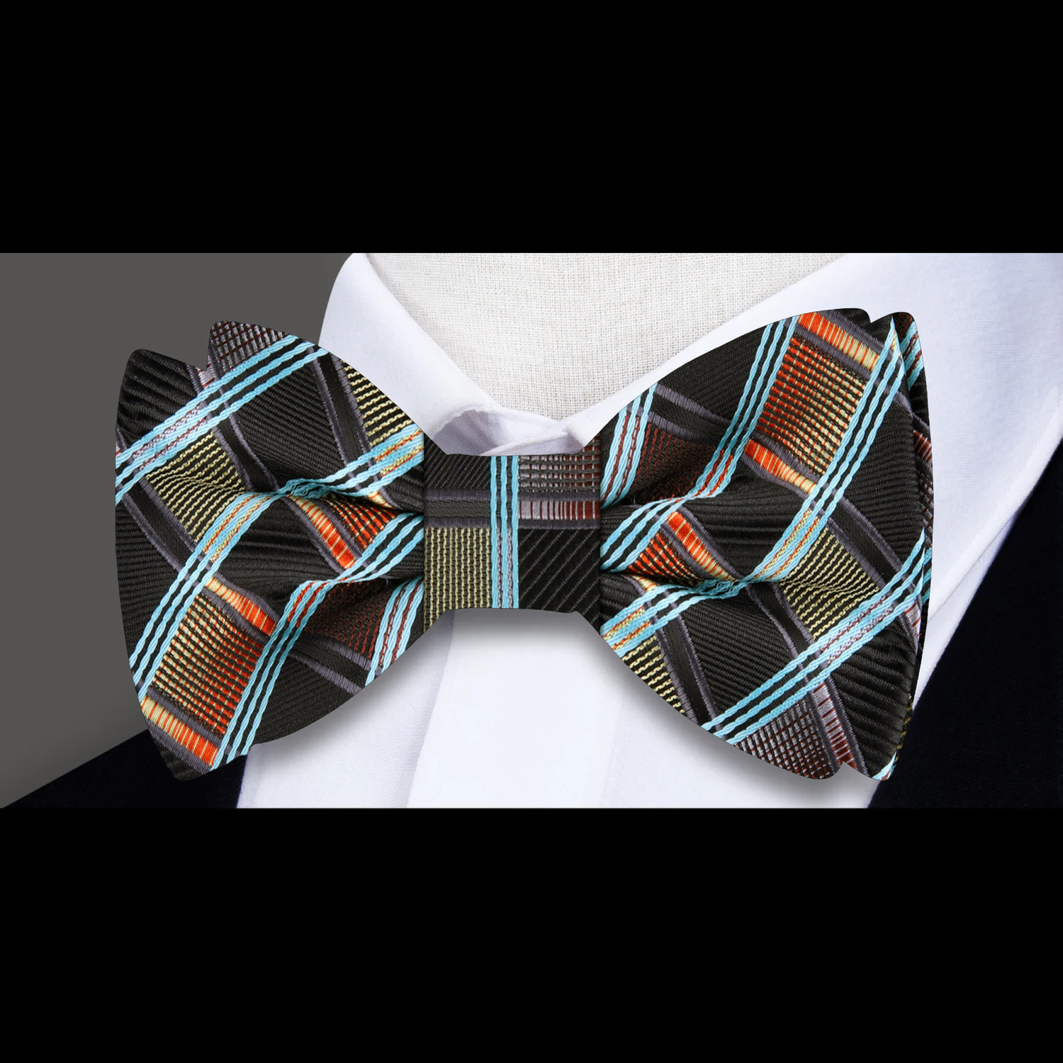 Black, Teal and Orange Geometric Bow Tie  
