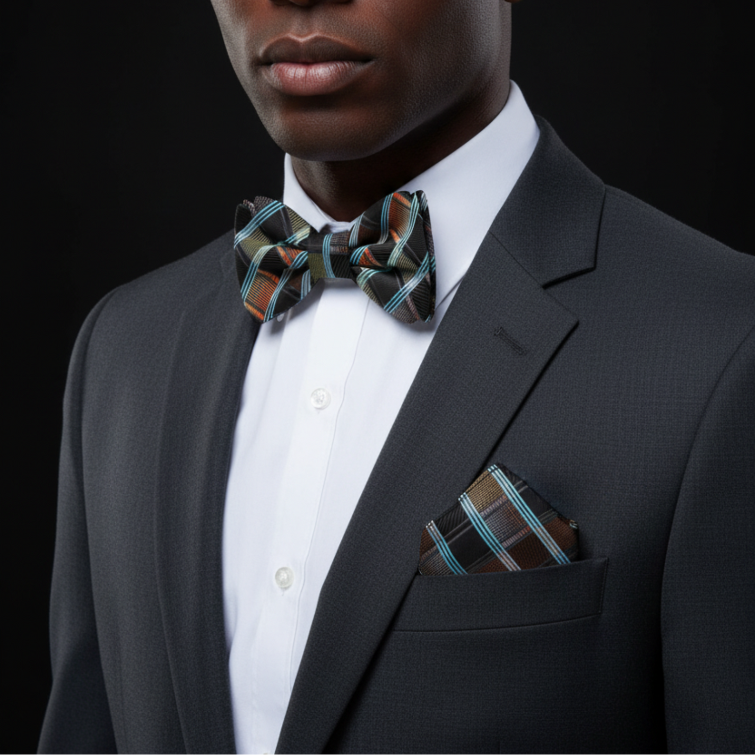 Geometric Diamond Bow Tie in Teal, Grey, Brown, Orange, Purple & Blue