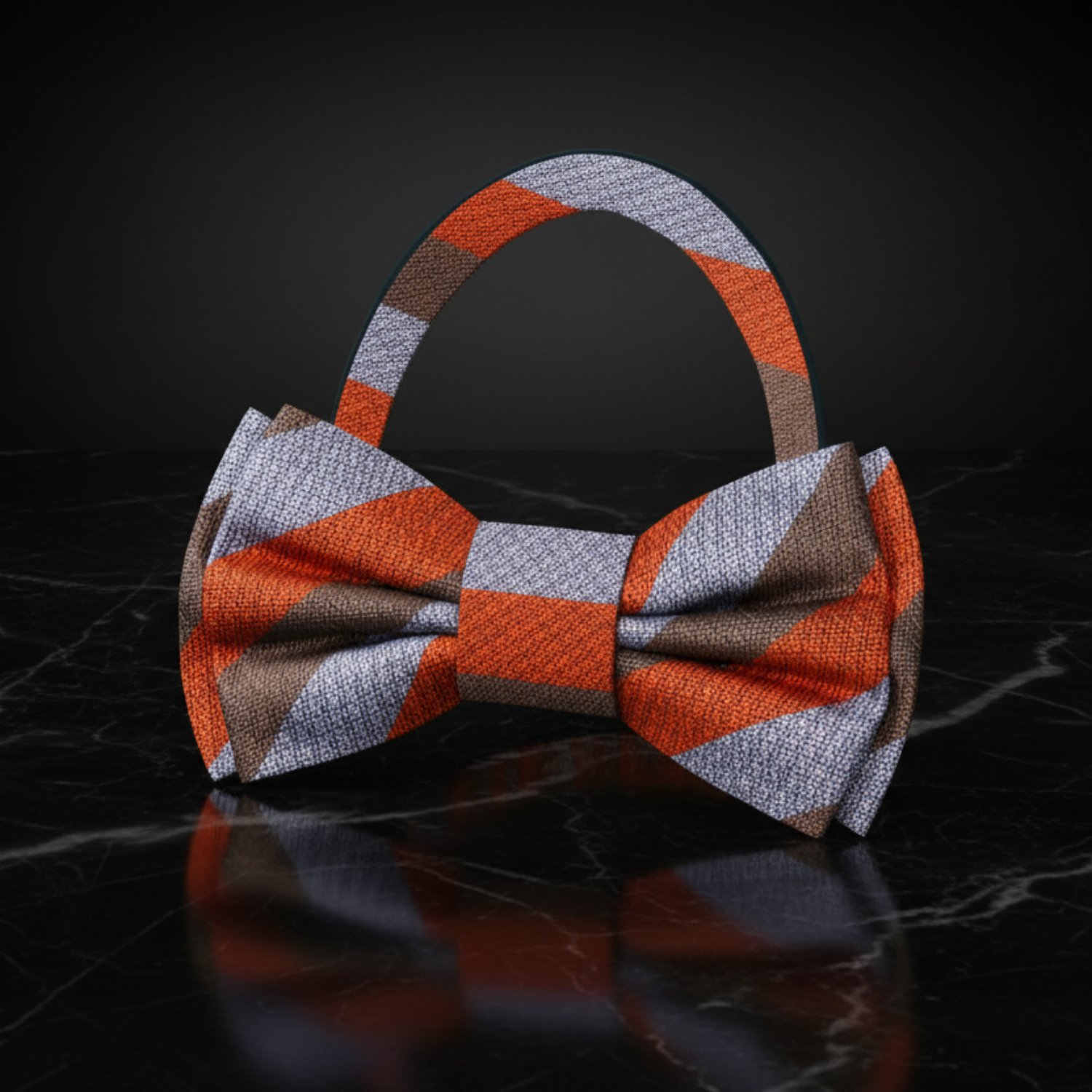 Brown Grey Red Mecca Stripe Bow Tie Pre Tied