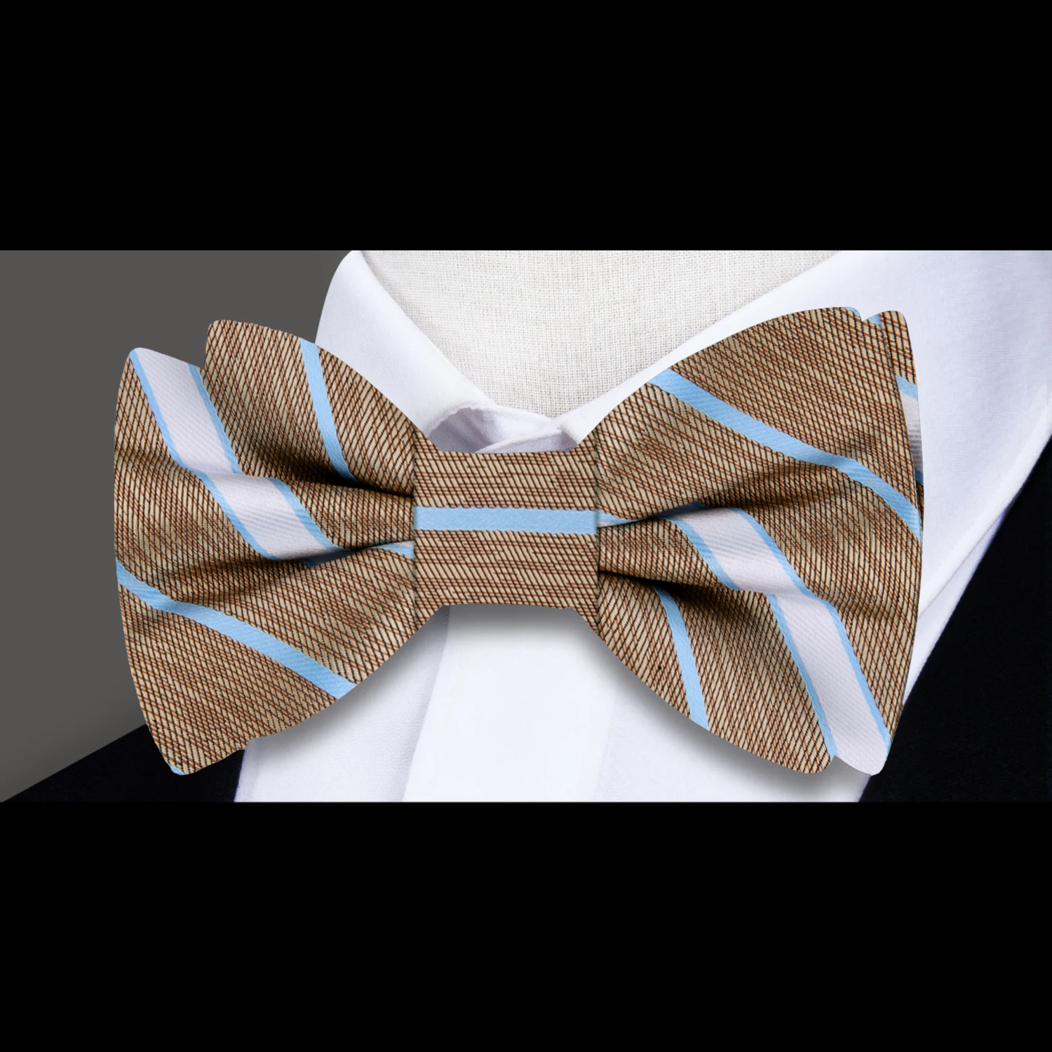 Brown Blue Stripe Bow Tie