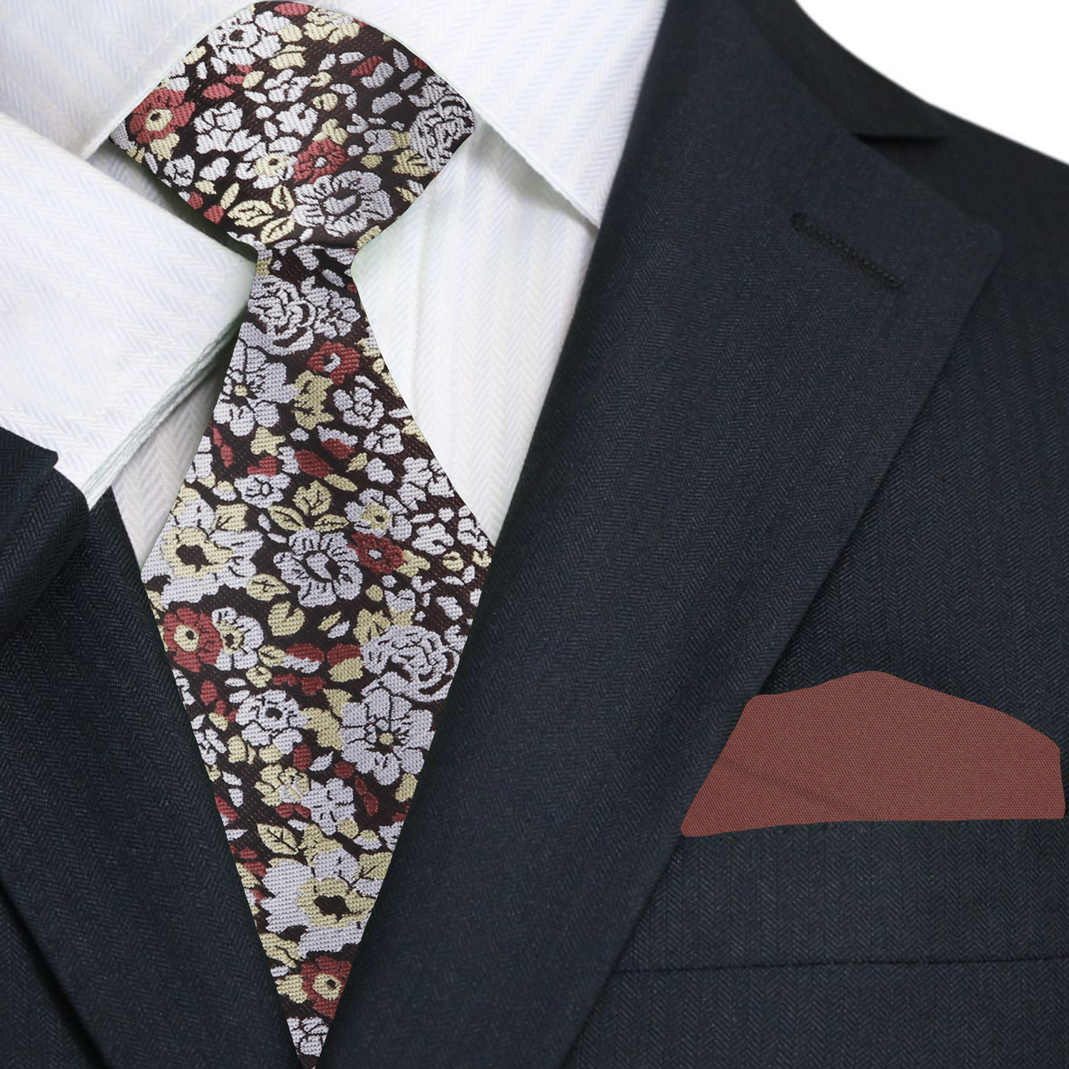 Brown Floral Tie and Brown Square