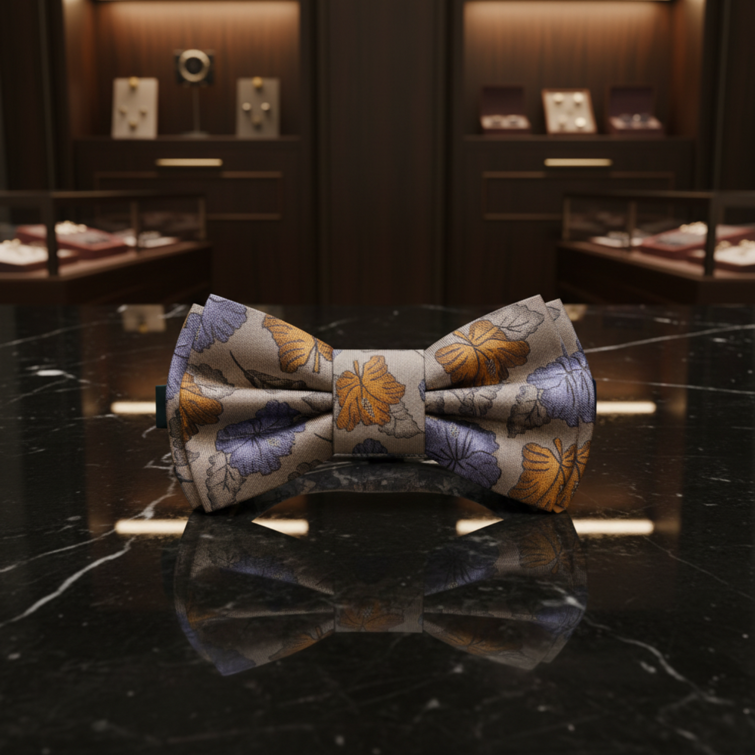 Light Brown, Orange, Purple Leaves and Flowers Bow Tie Pre Tied