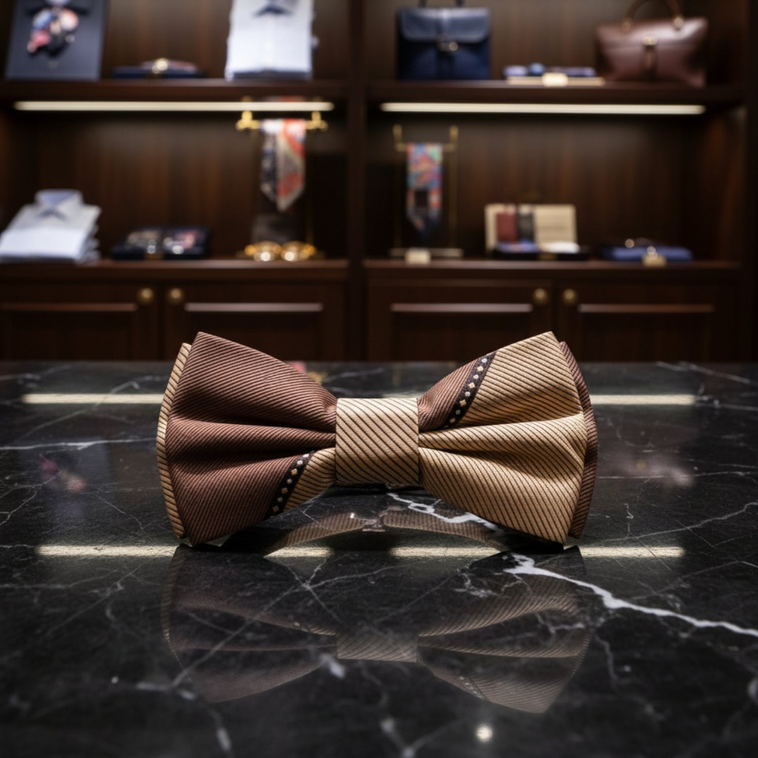 shades of brown lined bow tie pre tied