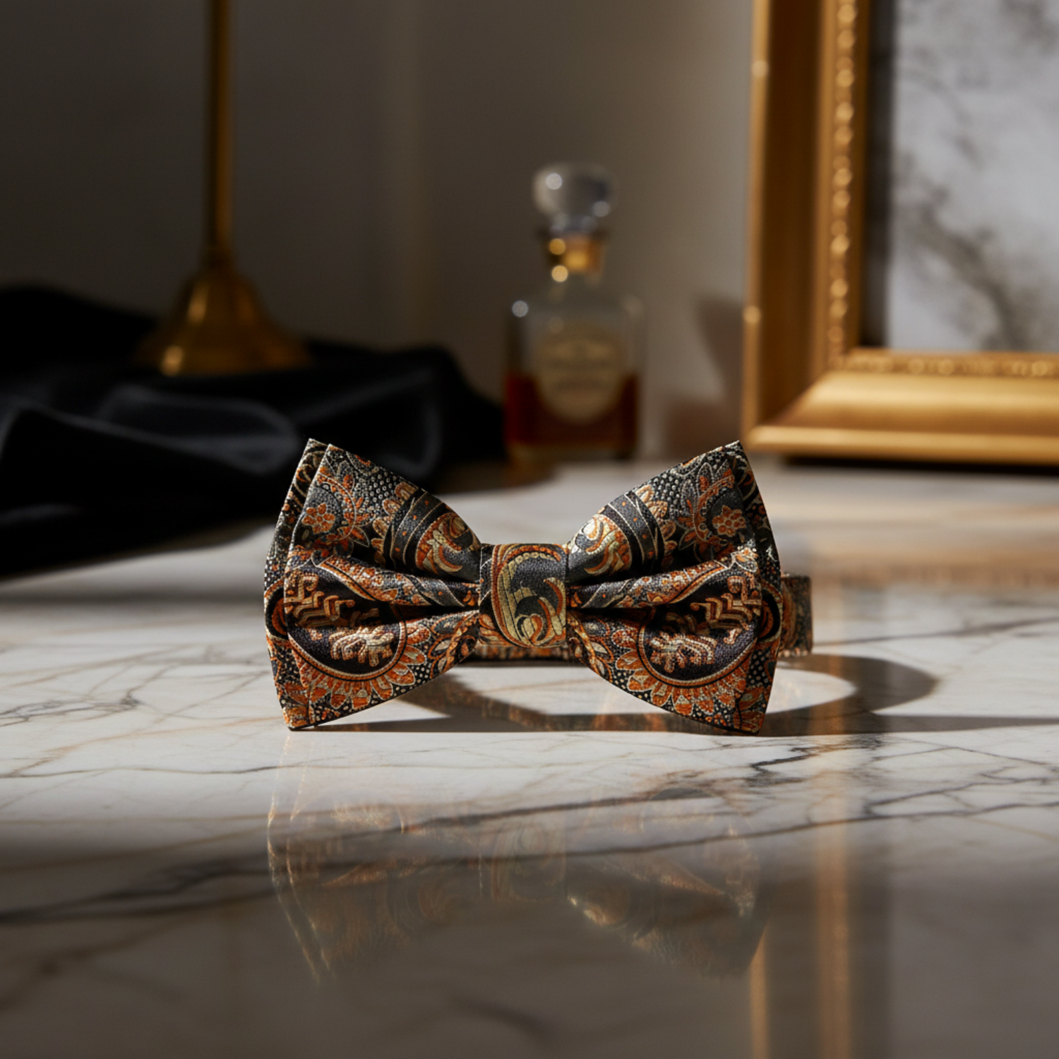 A Dark Brown, Brown Paisley With Check Pattern Pre Tied Tie Bow Tie