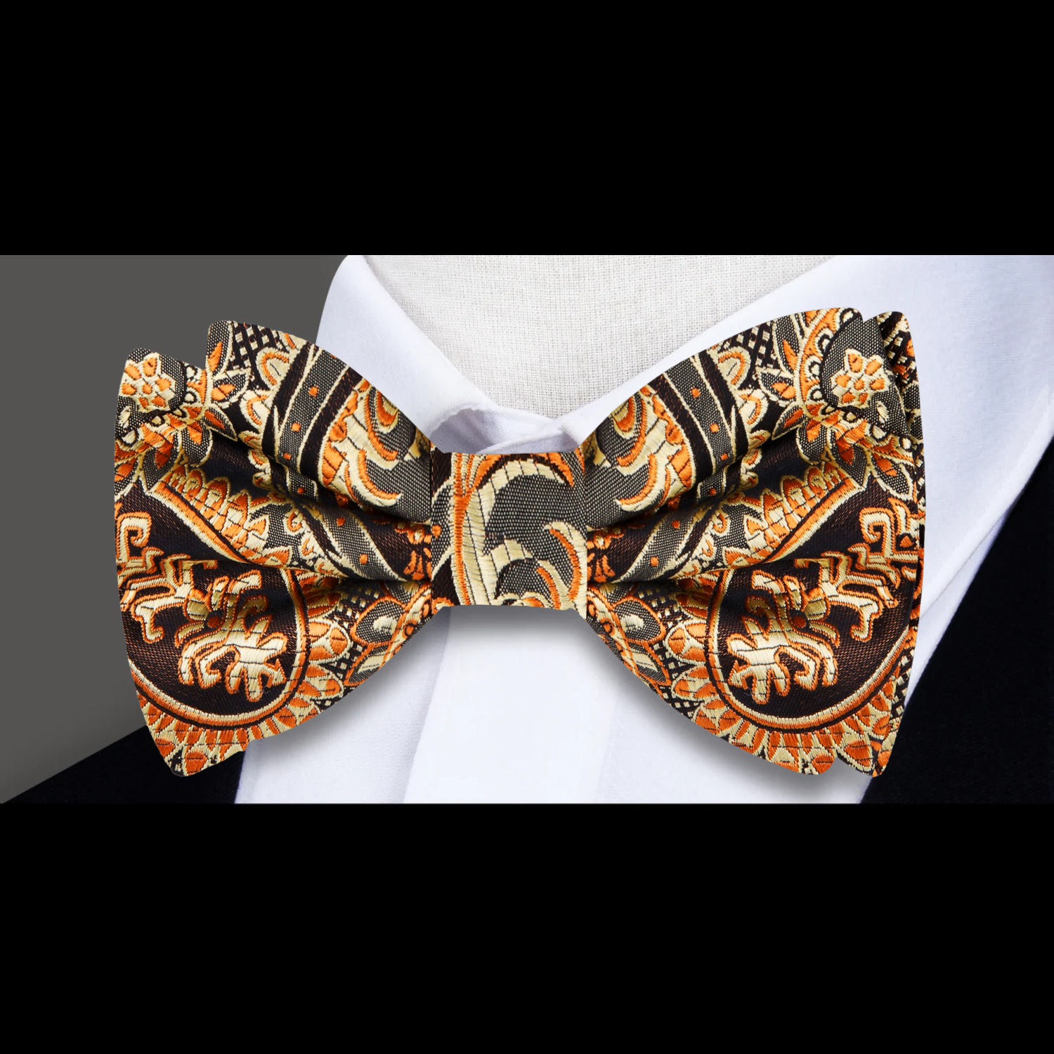 A Dark Brown, Brown Paisley With Check Pattern   Bow Tie