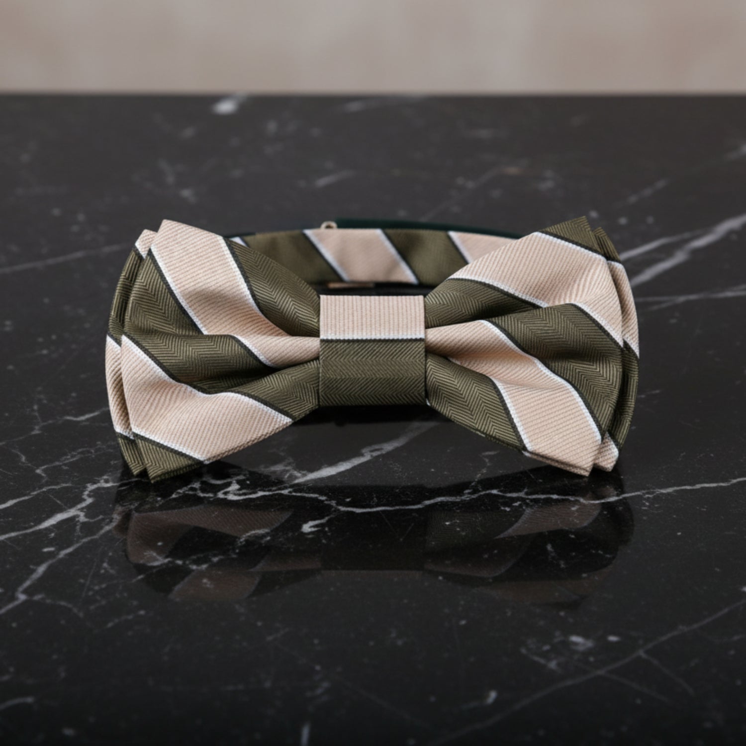 Light Brown, Olive Stripe Bow Tie Pre Tied