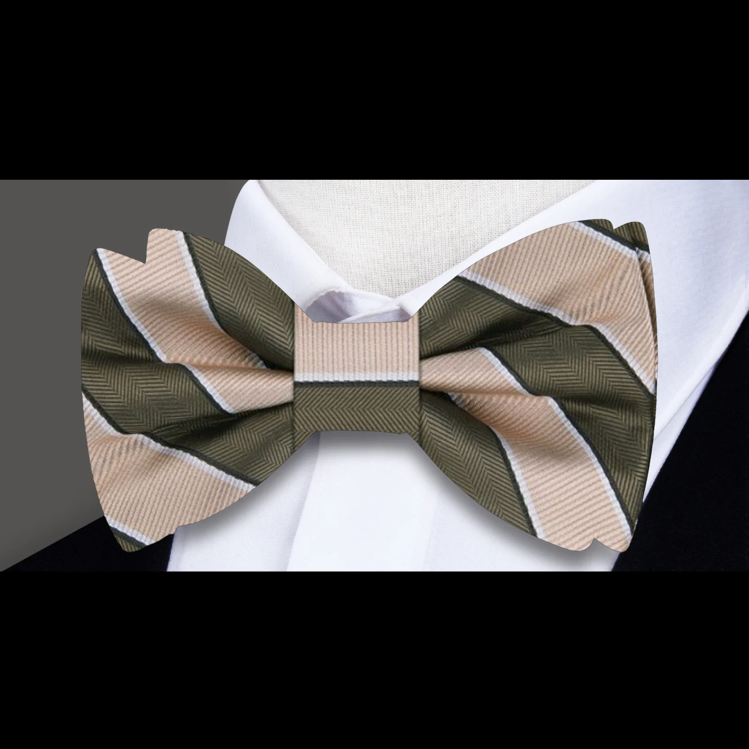 Light Brown, Olive Stripe Bow Tie