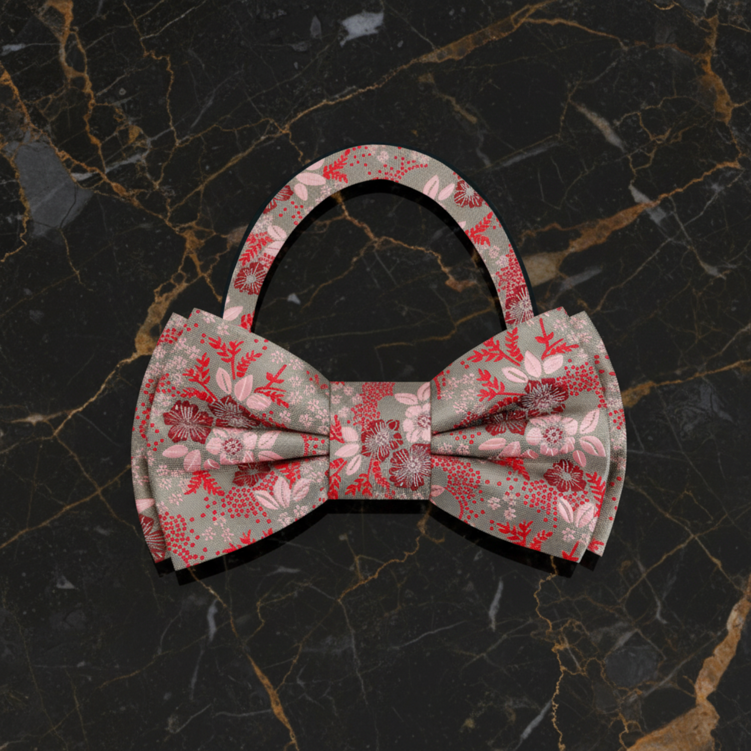Barely Olive, Red Floral Bow Tie Pre Tied