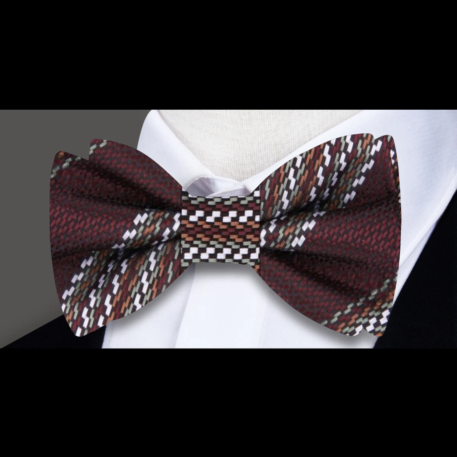 Burgundy, Brown, White, and Olive Textured Stripe Bow Tie