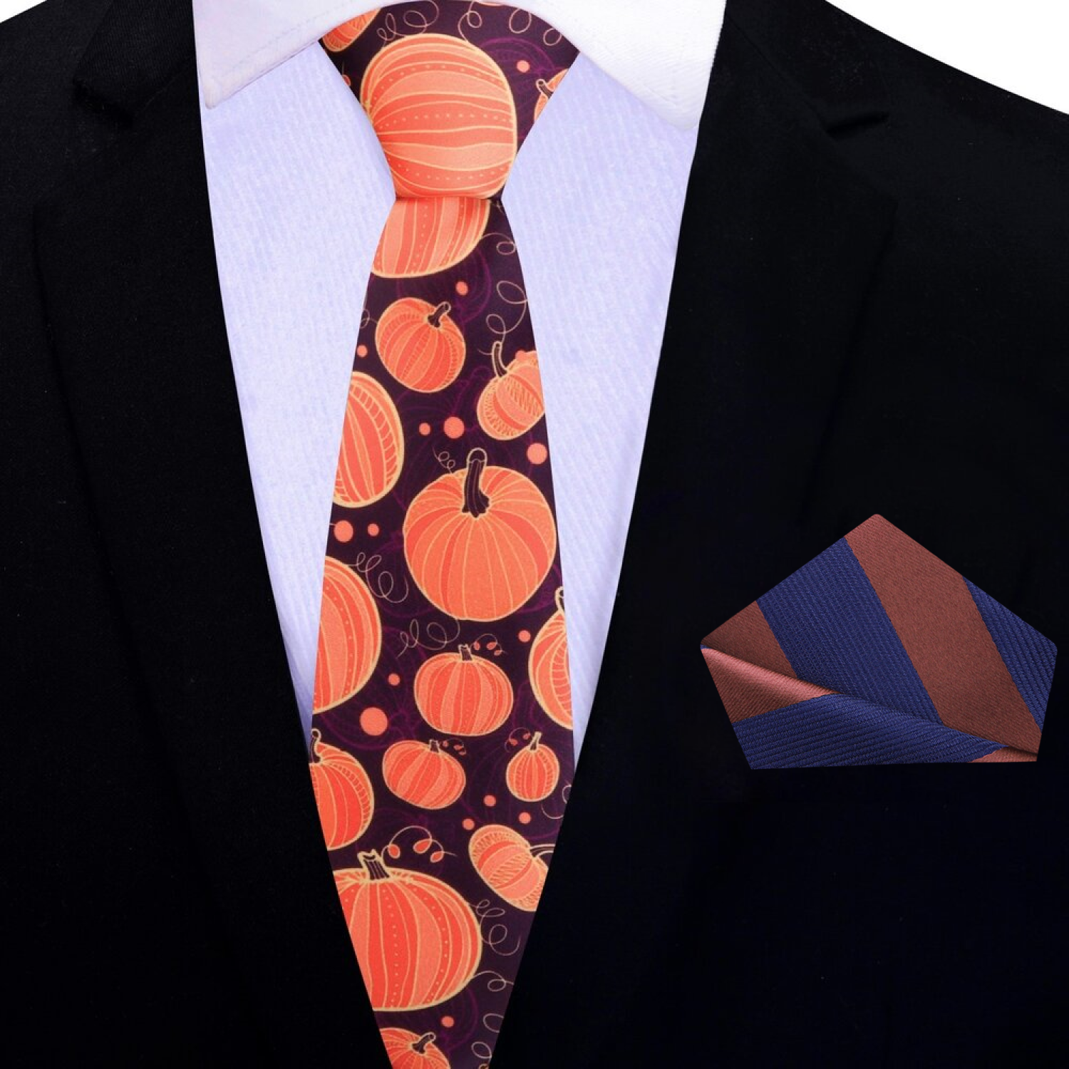 Orange Pumpkin Dark Purple Halloween Necktie