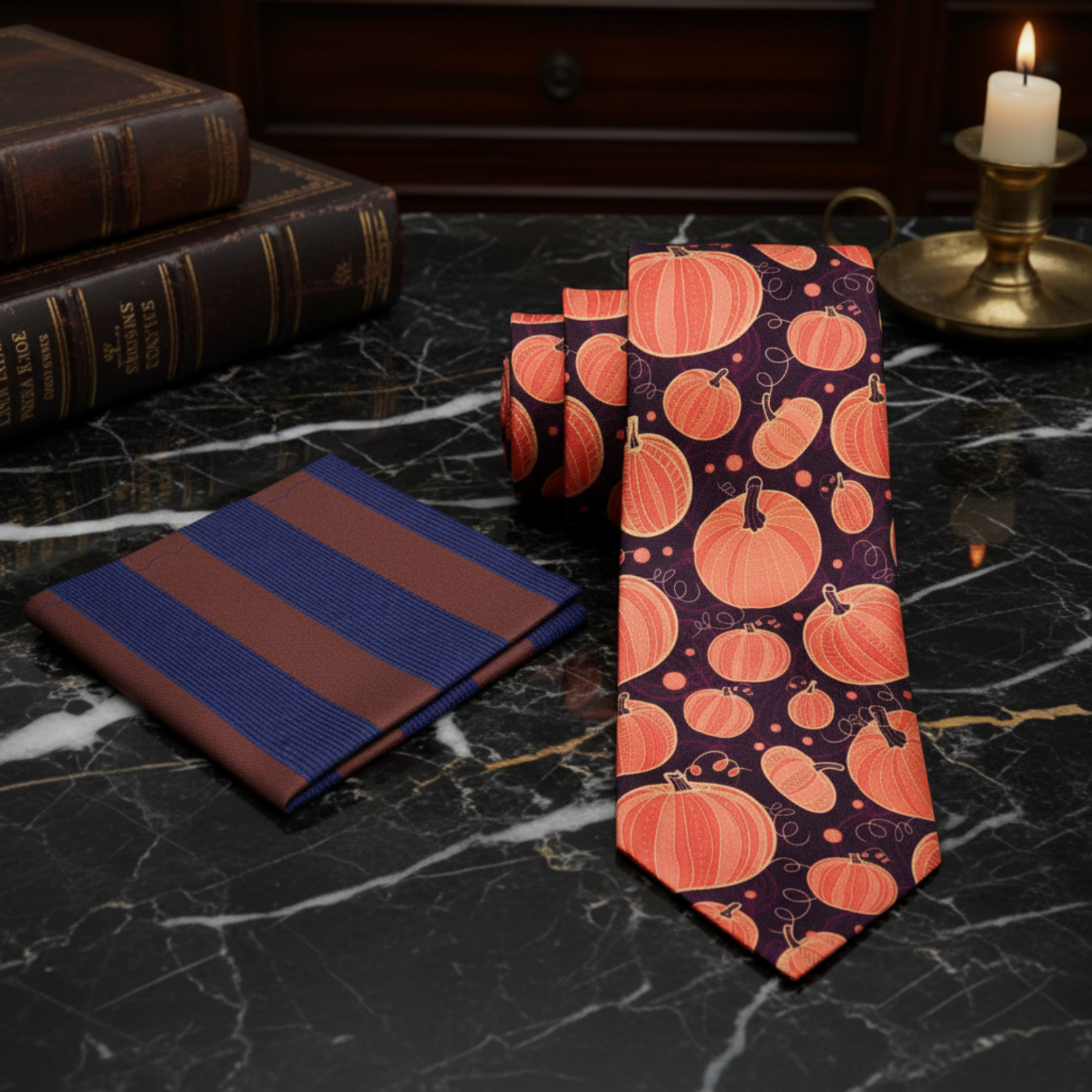 Brown and Orange Pumpkin Tie and Accenting Square
