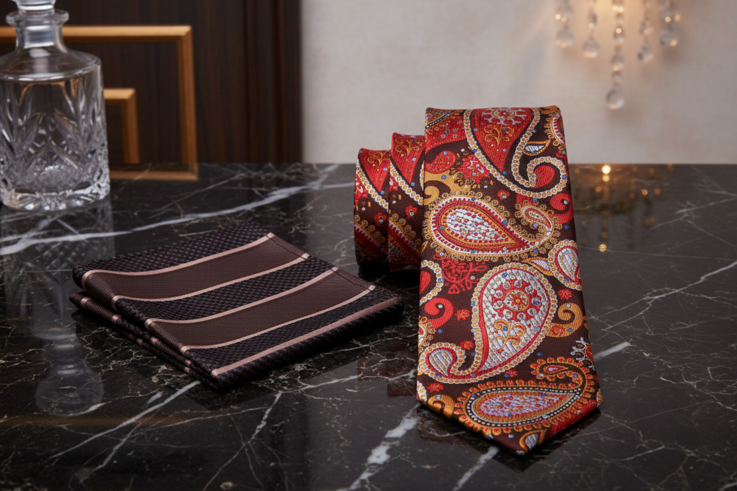 Alt Orange and Brown Utopia Paisley Tie  and Brown Stripe Square