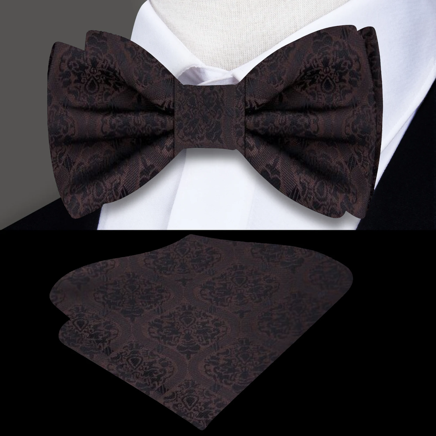 Brown Abstract Bow Tie and Pocket Square||Brown