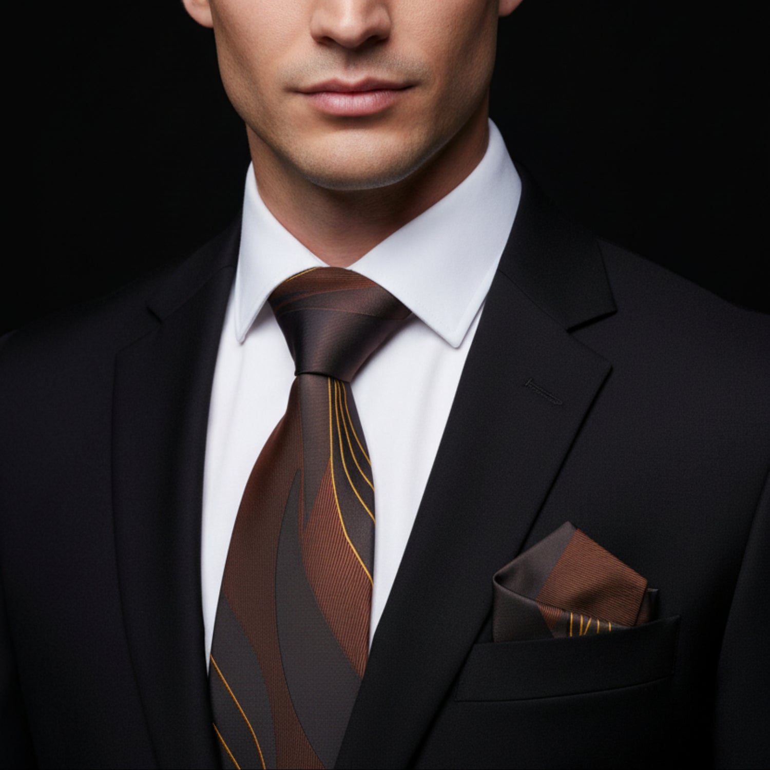 Shades of Brown Abstract Lines Tie and matching Square