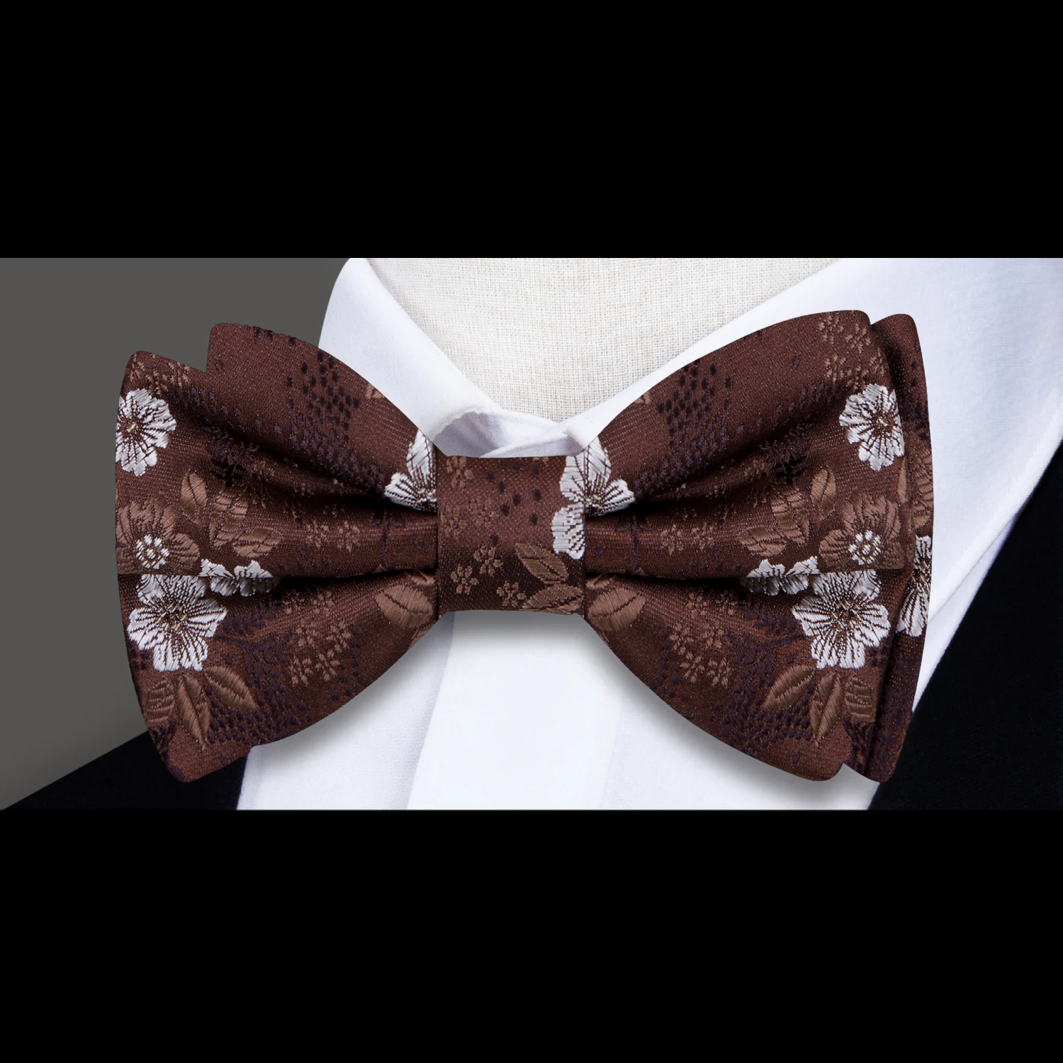 Brown White Original Floral Bow Tie 