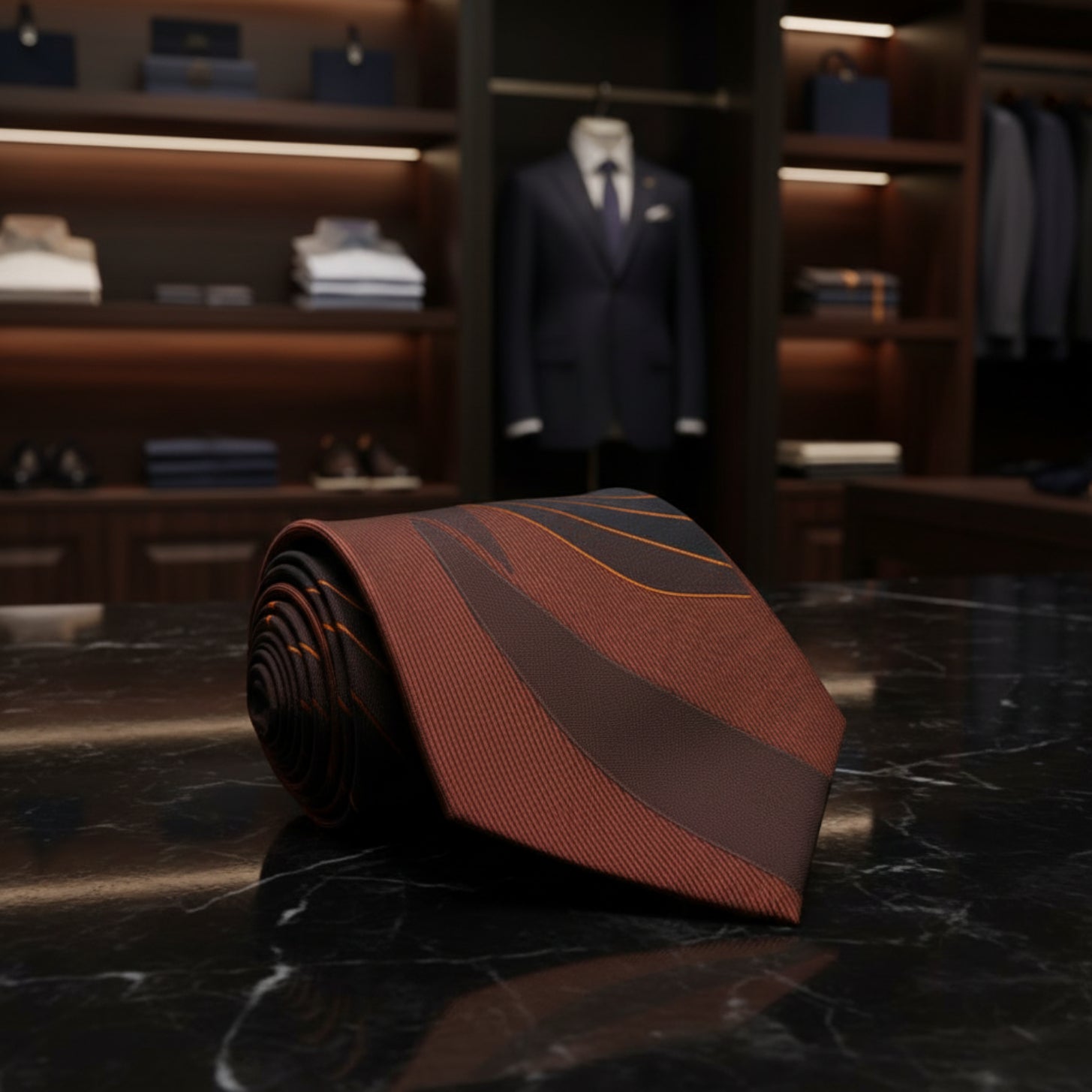 Brown Seam Route Necktie a 