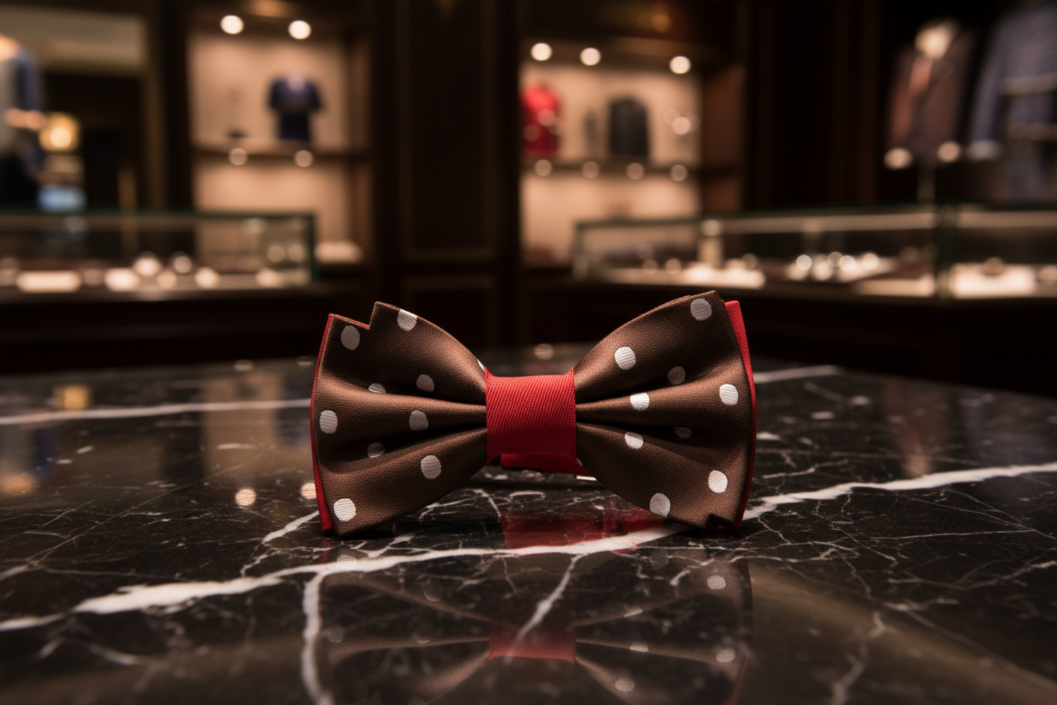 Brown, White, Red Polka Bow Tie  