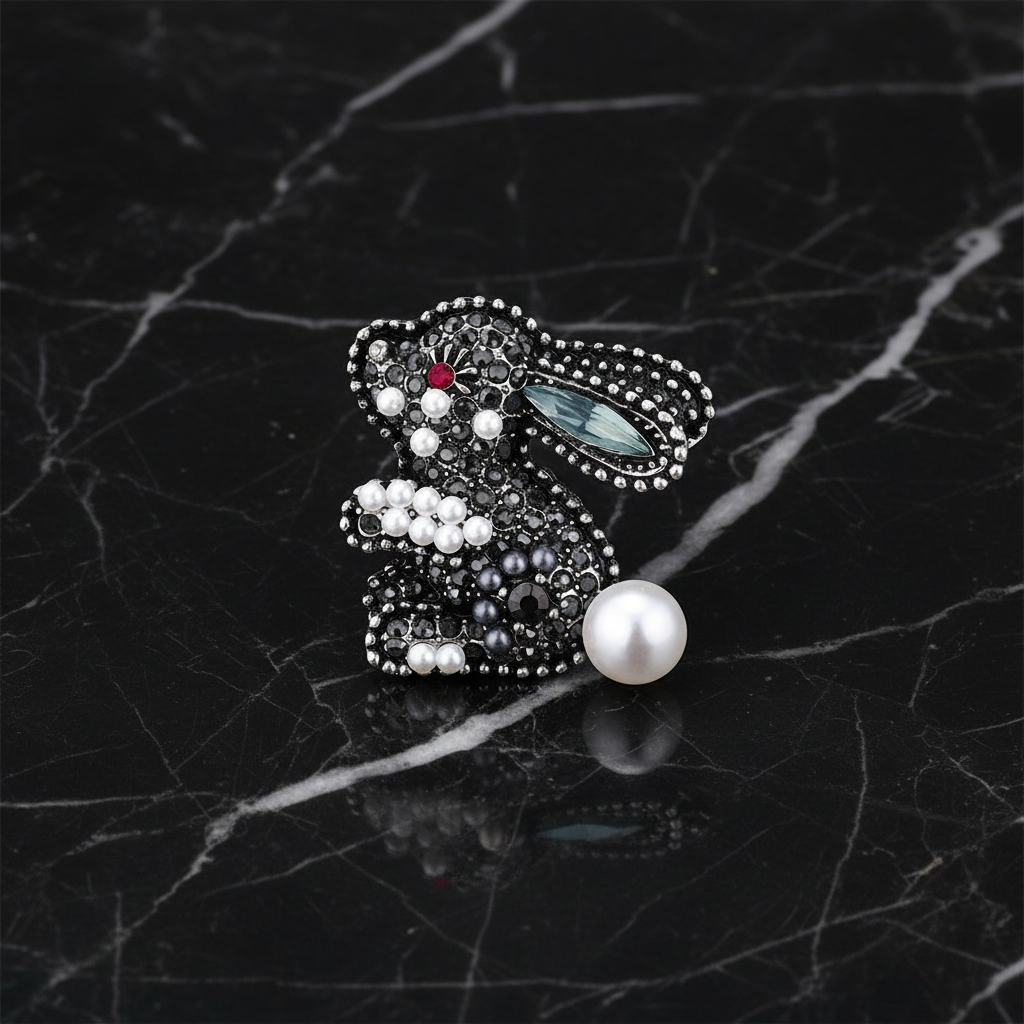 Black Bunny with Blue Ears Lapel Pin