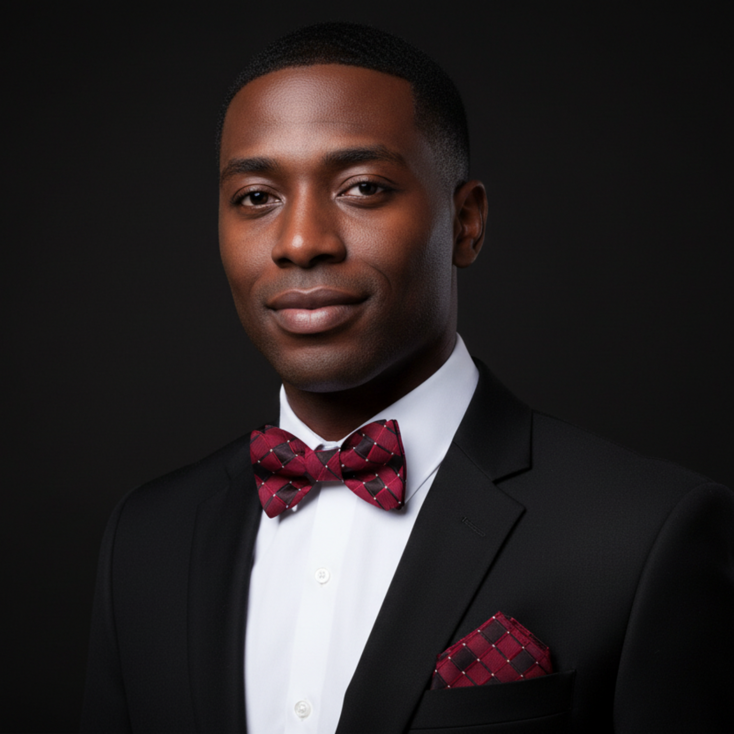 Burgundy Geometric Bow Tie and Square on Man