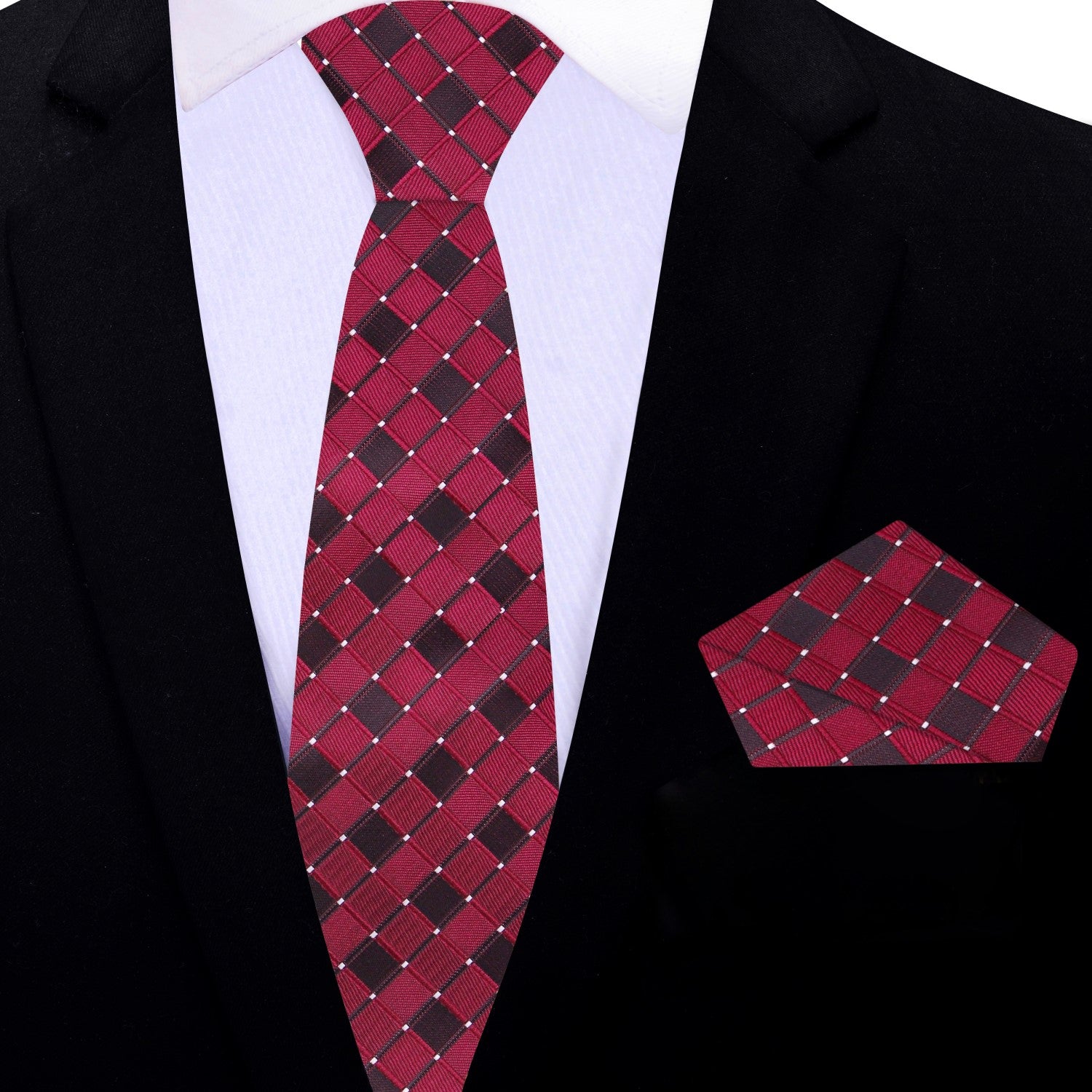 Thin Burgundy Geometric Necktie and Square