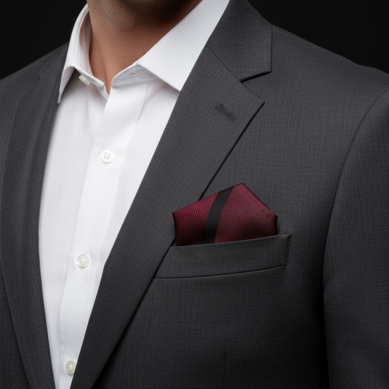 man wearing burgundy square