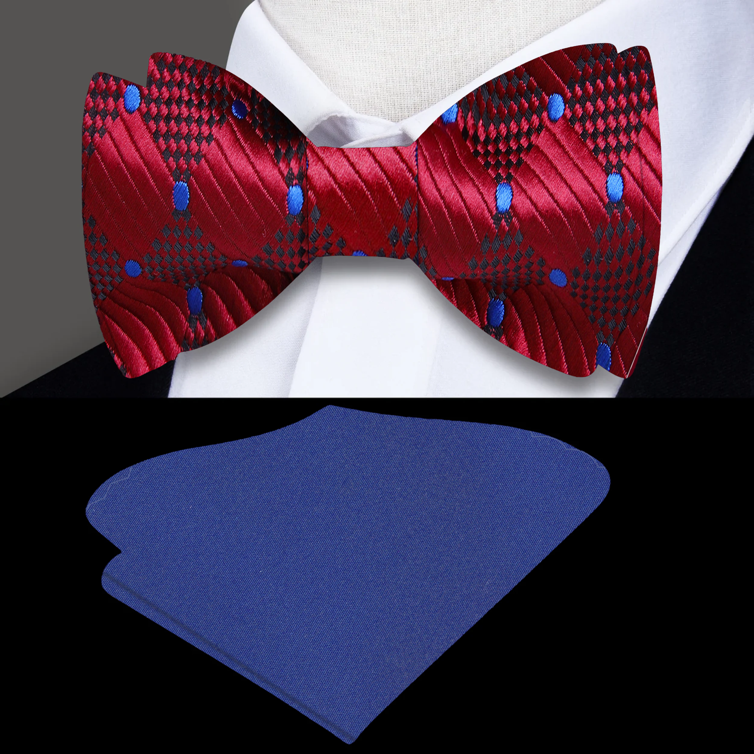 Burgundy, Blue Geometric Bow Tie and Deep Blue Square