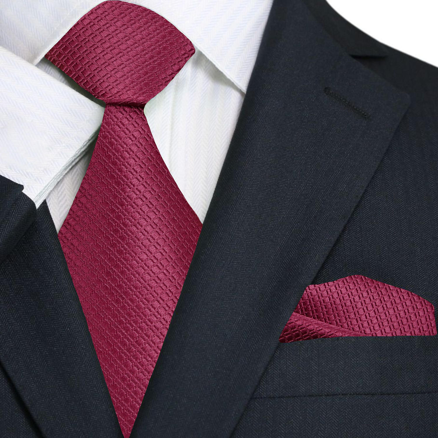 Main: Solid Red Texture Tie and Pocket Square
