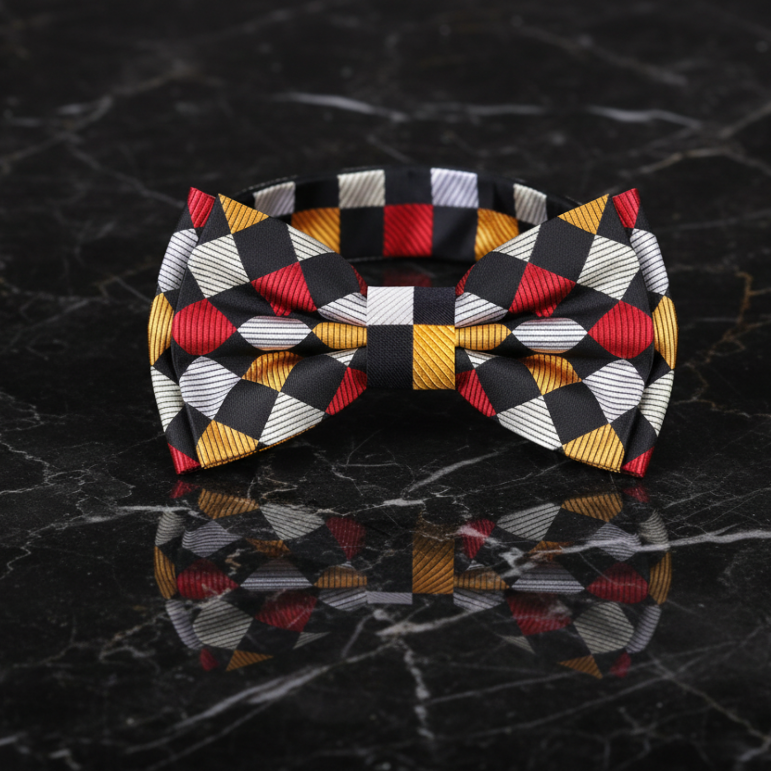 Gold, Red, Black Geometric Bow Tie Pre Tied